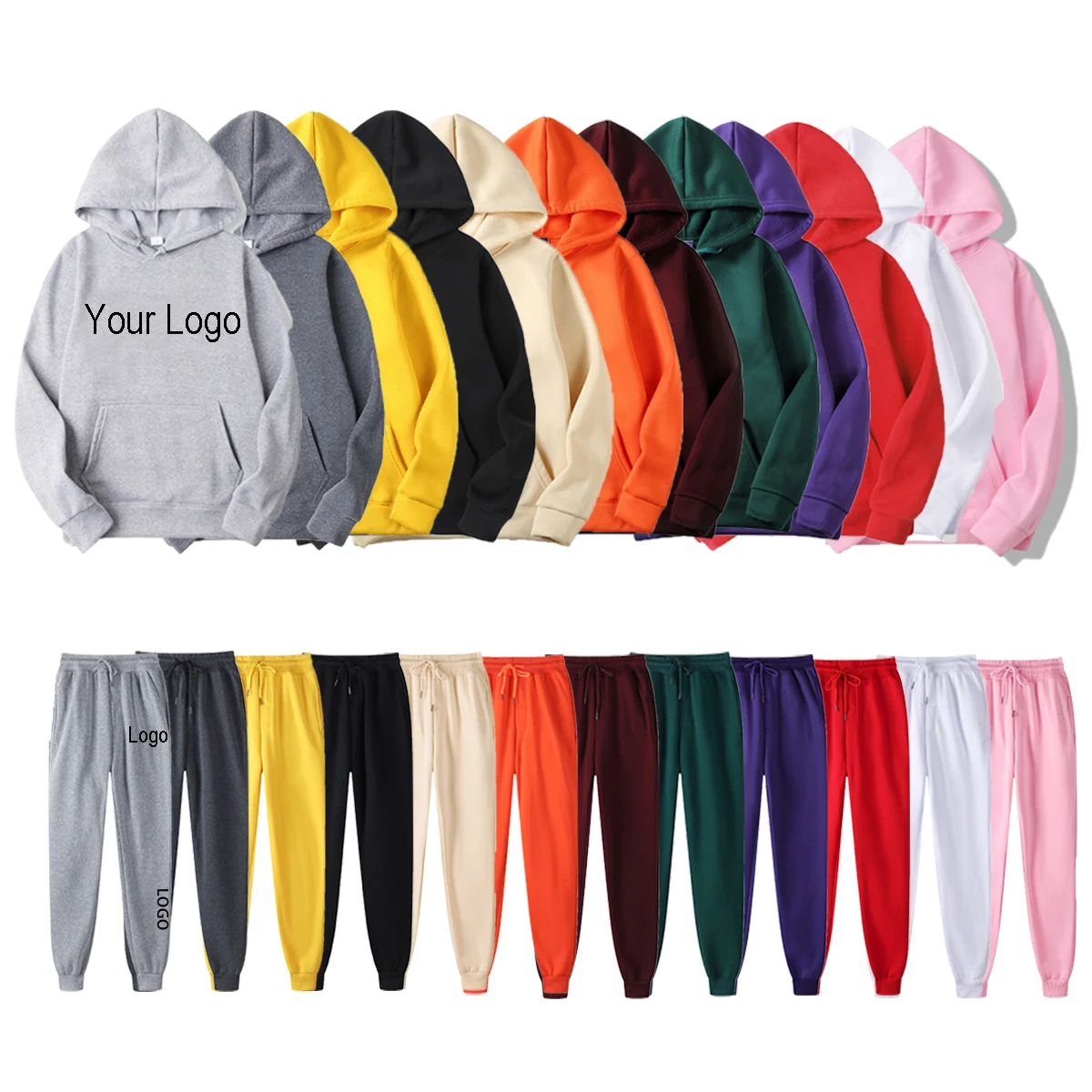 

custom logo print high quality blank oversized plain pullover unisex women men hoodies set