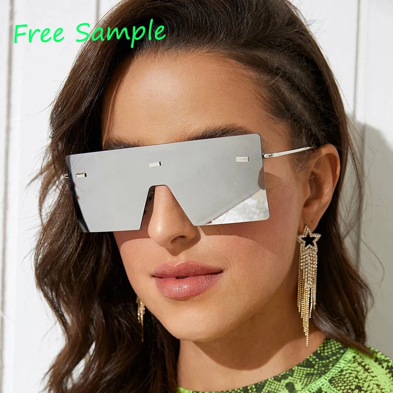 

2021 New Shades Sunglasses Women Free Sample Low MOQ Oversized Vintage Polarized Rimless Cool Trendy Rectangle Sun Glasses, 14 colors