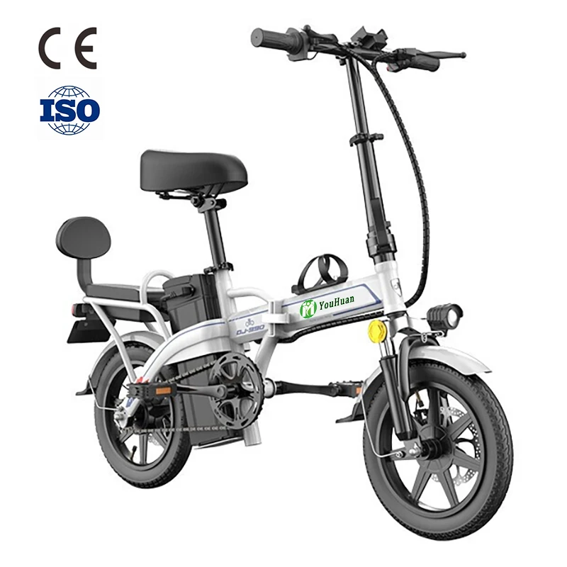 Adult Mini Ebike 350w 48v lithium battery folding electric bicycle 2 seat electric city bike