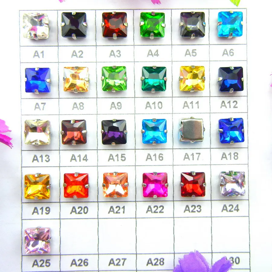 

Glass Crystal Silver Claw Settings 8Mm 10Mm 12Mm Fancy Colors Square Shape Sew On Rhinestone Beads Garment Shoes Bags Diy Trim
