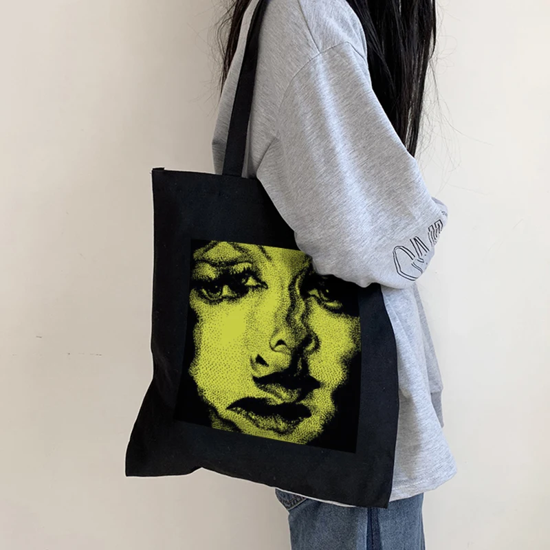 

Xinyu OEM women canvas hand bags punk vintage dark large capacity ins cartoon casual Gothic shopper bag shoulder tote bags