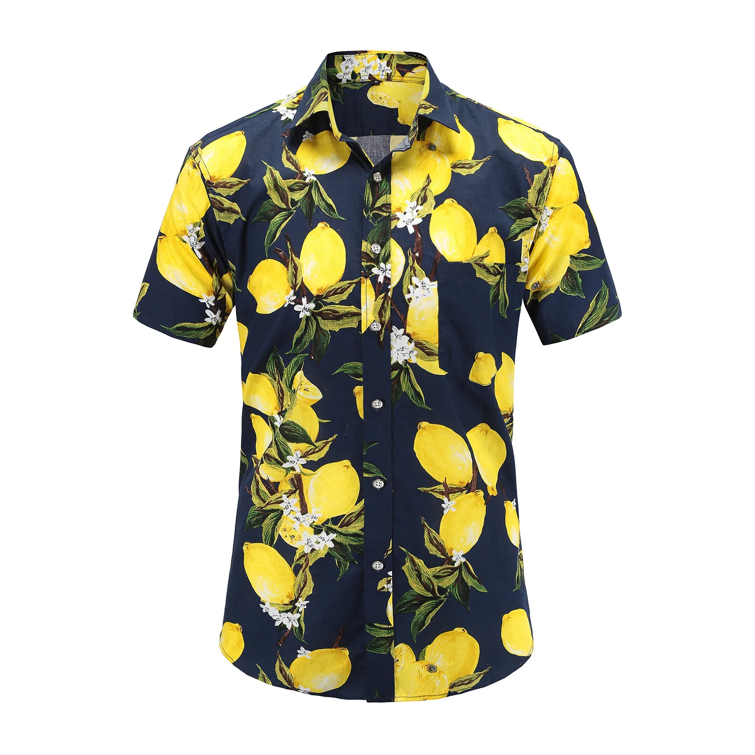

New Fashion Design Tropical Fruits Summer Plain Printed Short Sleeve Men Hawaiian Beach Shirts