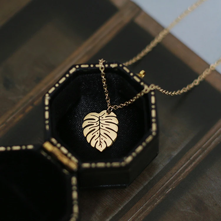 Byken New Designs 18K Gold Plated Stainless Steel Monstera Pendant Palm Tree Leaf Necklace Collier