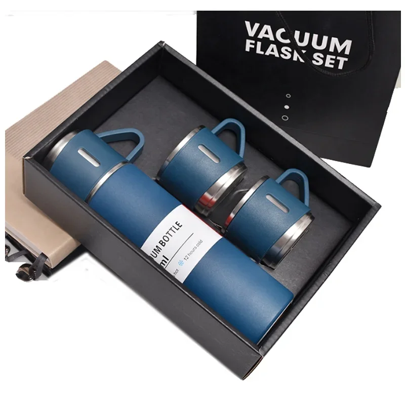 

Custom logo luxury Corporate Business Gift box set drinkware set thermos Vacuum flask stainless steel water bottle with 2 cup