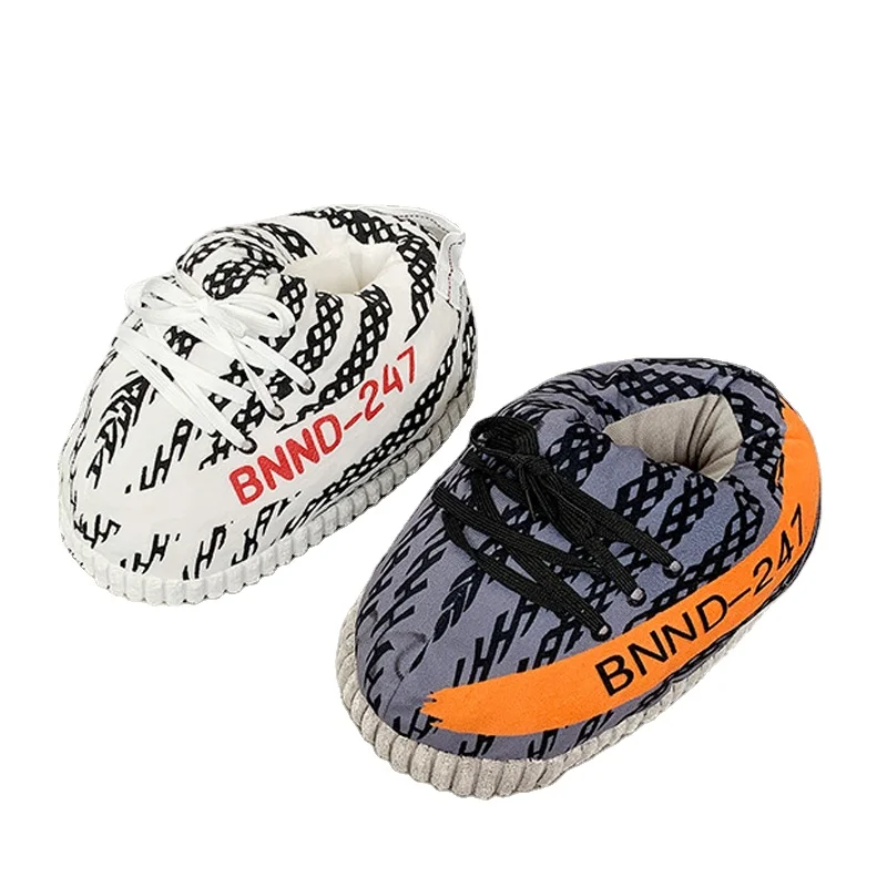 

Hot selling high quality soft plush yee slippers fashion indoor cotton sneakers Funny fluffy slippers, White,grey,green