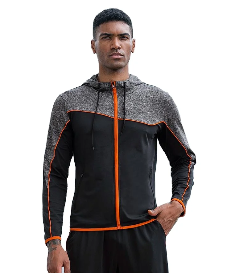 

Men Autumn Winter Patchwork Long Sleeve Hooded Zip Up Sport Jacket Gym Jogging Casual Jacket Workout Sweat Shirt