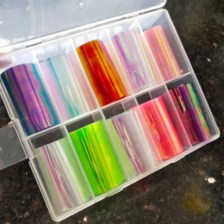 

10 pcs /set aurora candy glass paper nail foil DIY nail Art transfer sticker nail decals, Multi-color