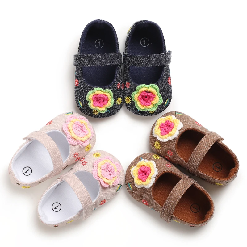 

2019 hot Cotton fabric Sun flower breathable 0-2 years girl infant shoes, Apricot,dark blue,brown