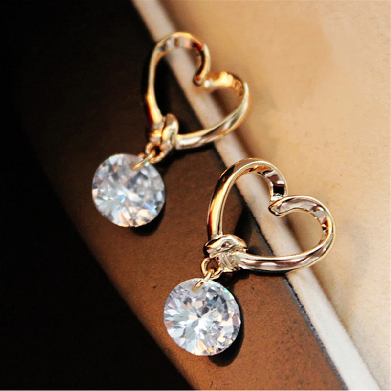 

Delicate Heart Zircon Anti-allergy Earrings Fashion Cute Earrings Gold Bowknot Crystal Pendant Earrings for Women Jewelry Gift