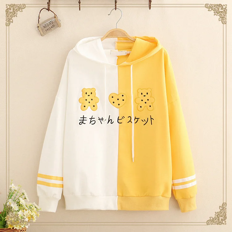 

2021 Spring stitching color matching girl biscuit bear embroidery thin sweater, Customized color