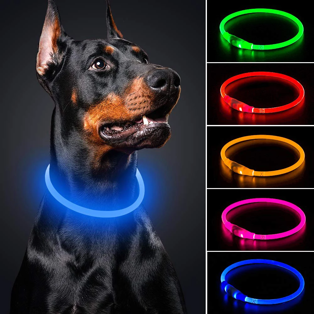 

Adjustable Custom Logo Running Glow In The Dark Led Pet Collar Luminous Premium Pet Puppy Reflective Water Proof Dog Collar, Red,blue,green,pink