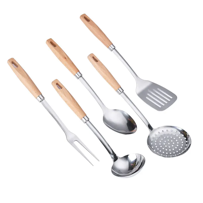 

Amazon Hot Sale Stainless Steel Utensil Set wooden handle Bset Cooking Utensils Set