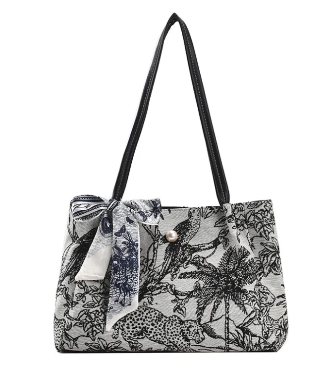 

2021 New Silk Scarf Embellished One Shoulder Women's Handbag Fashion Printed Tote High-volume Women's Tote Bag YGC-472