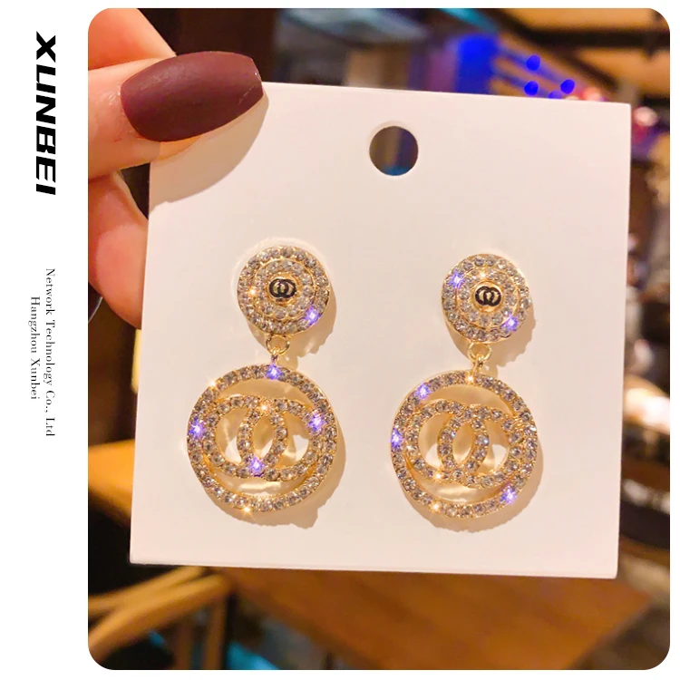 

2021 fashion trendy New Luxury Rhinestone pearl clip on channel Geometric Women Drop stud Earrings Jewelry