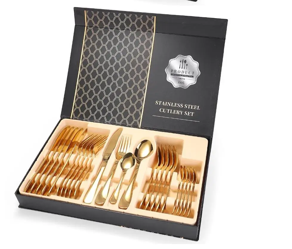 

Flatware Spoon and Forks Knives Gold 24 Piece Cutlery Set, Sliver/gold/rose gold/rainbow