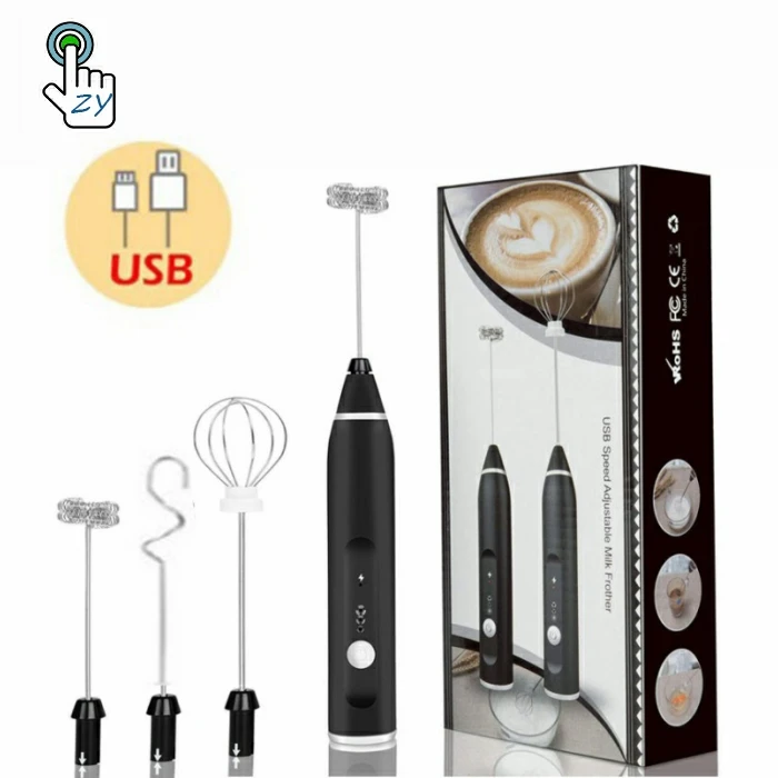 

Rechargeable USB Stainless Steel automatic Electric Milk Frother with 2 Whisks Handheld Milk Foam Egg Beater