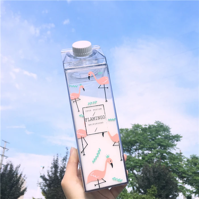 

shoutao customized Hot Fashion milk carton shape water bottle outside sports drinking clear square water bottle plastic with lid