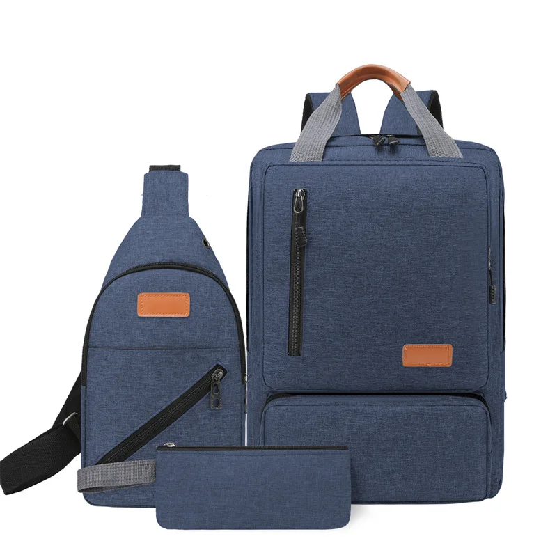 

Wholesale backpack three-piece set outing travel bag leisure men and women with the same style student bag computer bag, Wine red,ligh tgray,dark blue,black
