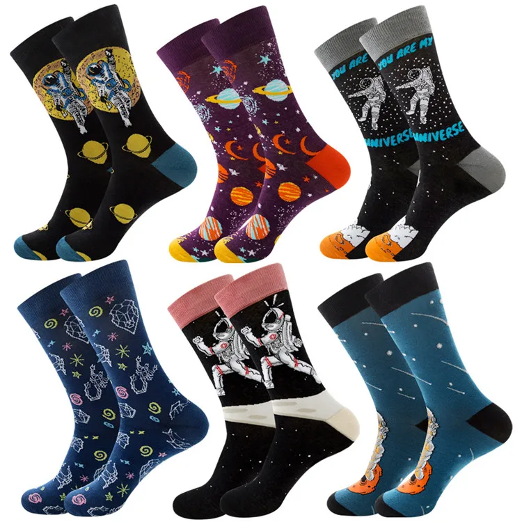 

XIANGHUI Wholesale Custom Unisex Fashion Funny Jacquard Tube Constellation Print Cotton  Happy Socks