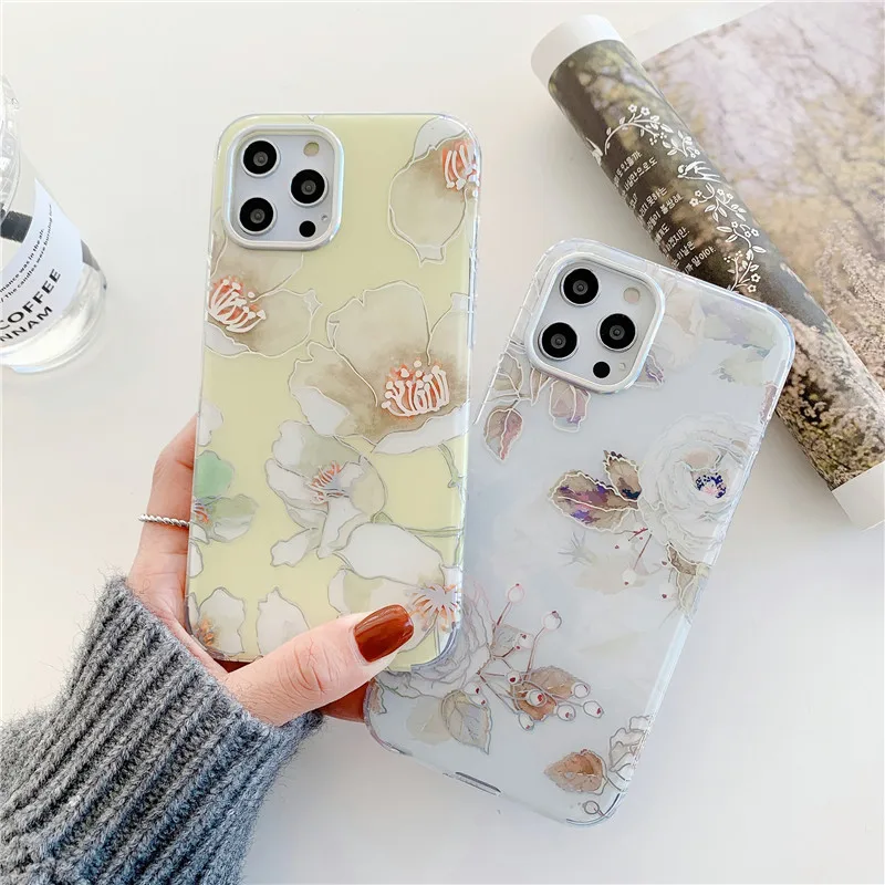 

Fashion TPU Soft Protective Case Cell Phone IMD Flower Marble Designs Case for iPhone 12 for iPhone 11 Pro Max XR XS 8 7 6 Plus