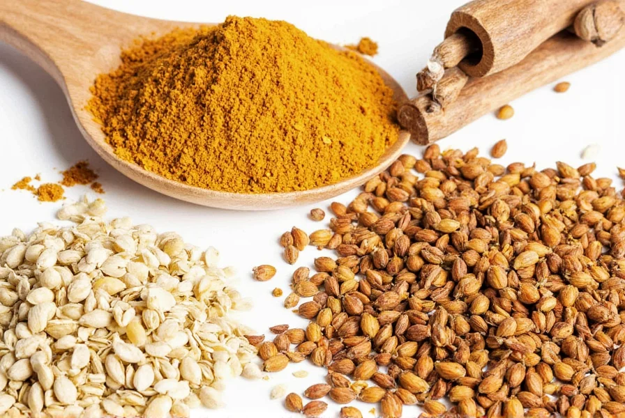 Verschiedene Kreuzkümmel-Ersatzstoffe einschließlich Chilipulver, Garam Masala und Koriander