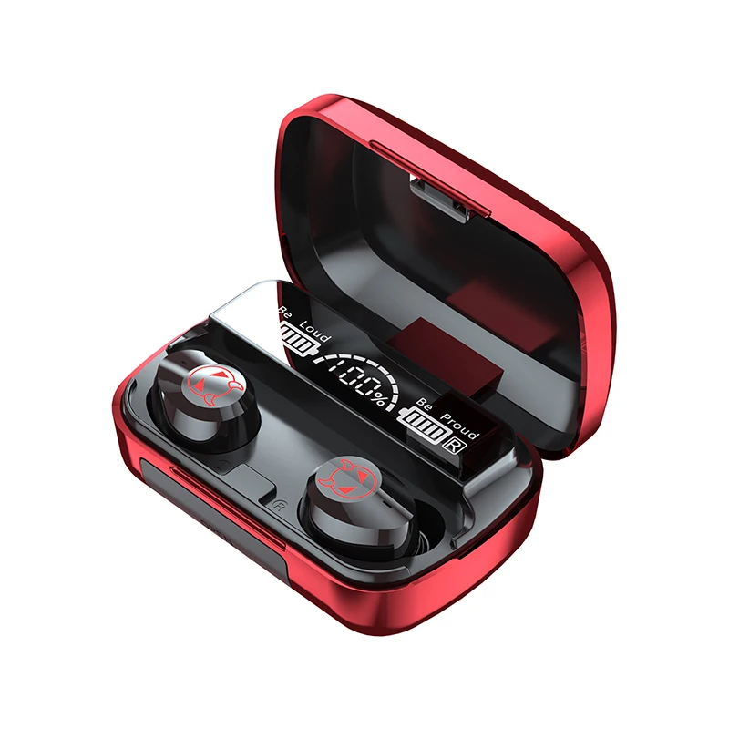 

M23 in Ear TWS Earbuds Headset LED Display with Mirror Earbuds Waterproof Touch Control Wireless Earphones, Black/red/purple