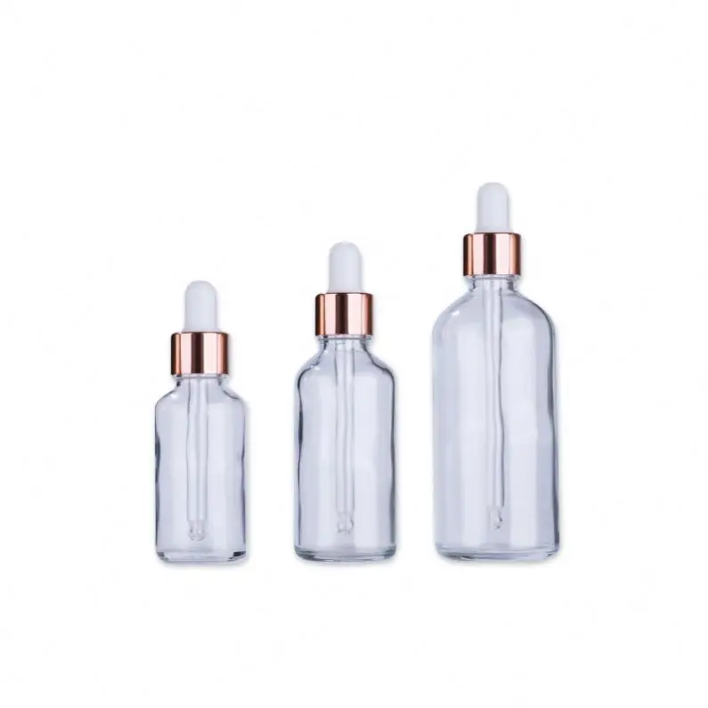 

5-100mlEssential Oil Empty Eye Holder With Pipette Caps Perfume Travel Vial Container Rose Gold Ring Glass Dropper Bottle