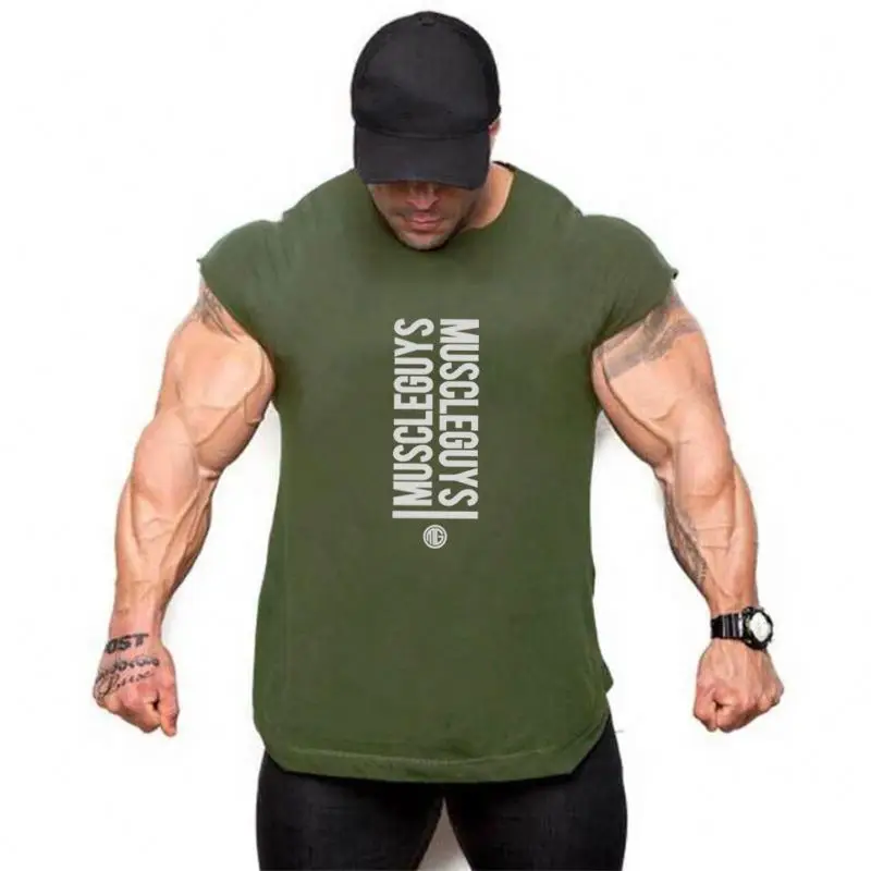 

Custom logo Mens Summer Letter Print workout shirts Cut Off Tank Top, Finishe print, solid