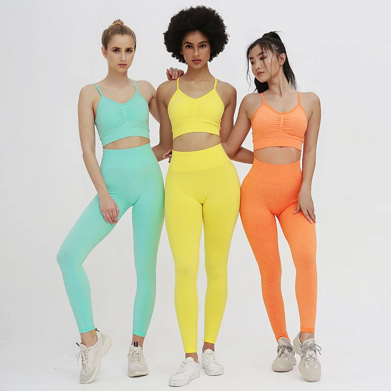 

PDEP Sexy sport gym home yoga wear for women quick dry crop top leggings 2 sets of ladies fashion sport wear clothes