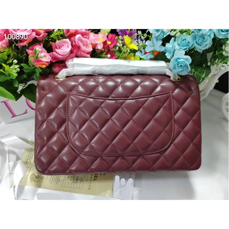 

burgundy CF 25 cm handbag for lady sheep skin double flap shoulder bag real leather famous brand luxury handbags for women, Many colors