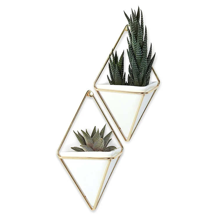 

YRMT Customised Home Decor Geometric White Ceramic Flower Wall Mounted Hanging Baskets Small Planter, Natural