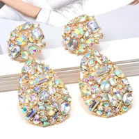 

Kaimei Wholesale ZA Square Metal Dangle Drop Earrings Studded Full Colorful Crystals Waterdrop Rhinestone Earrings For Women