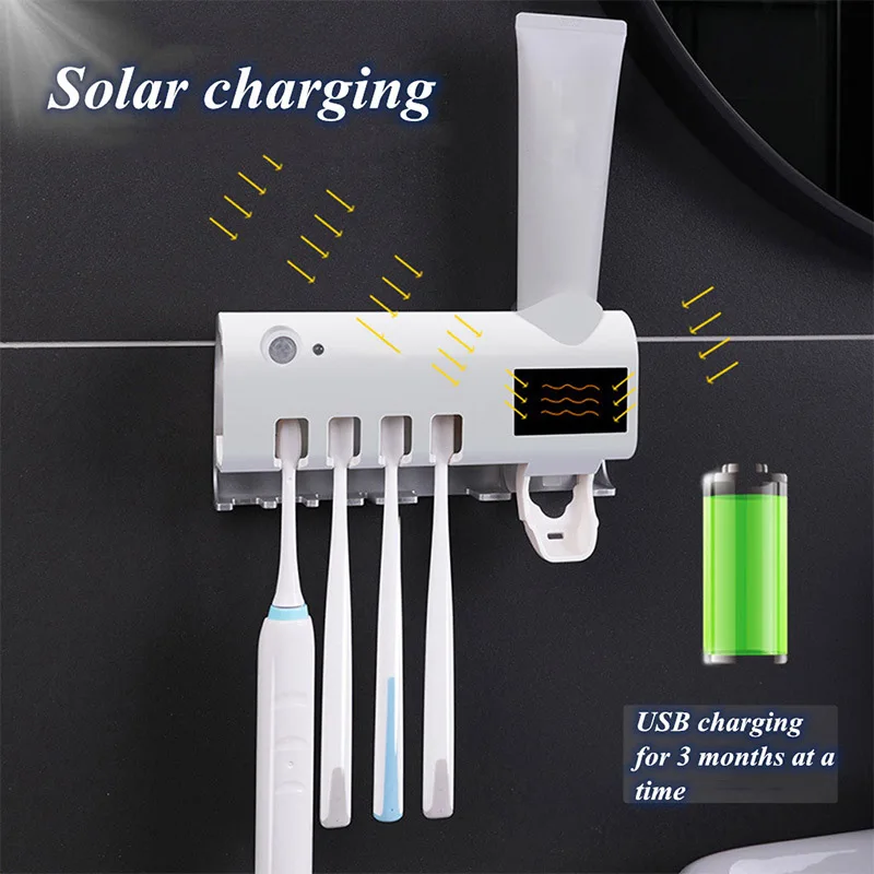 Solar Energy No Need To Charge UV  Toothbrush Holder Toothpaste Dispenser Holder