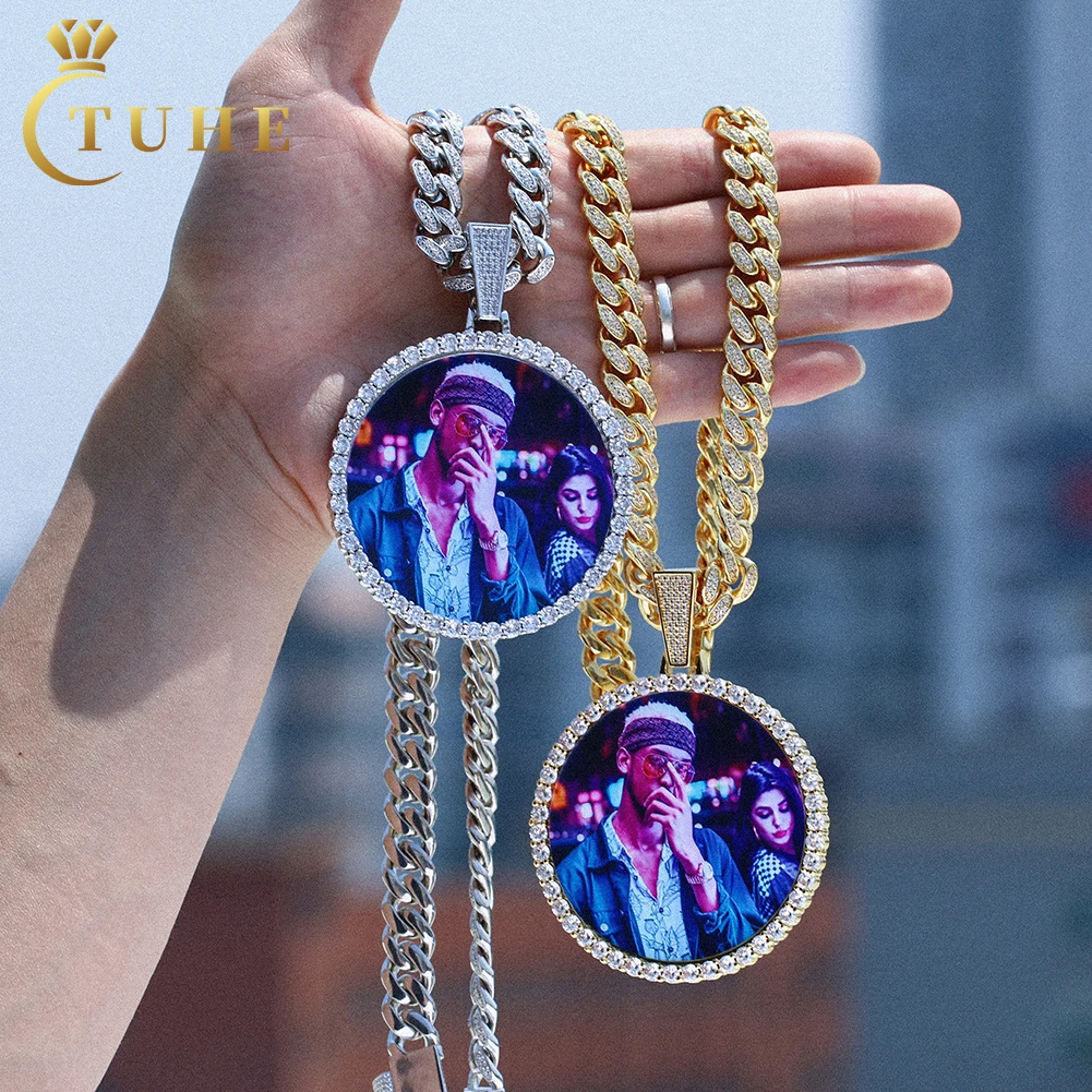 

Iced Out 68mm Custom Photo Memory Medallions Pendant Hip Hop Jewelry Solid Gold Silver Plated Cubic Zircon Picture Necklace