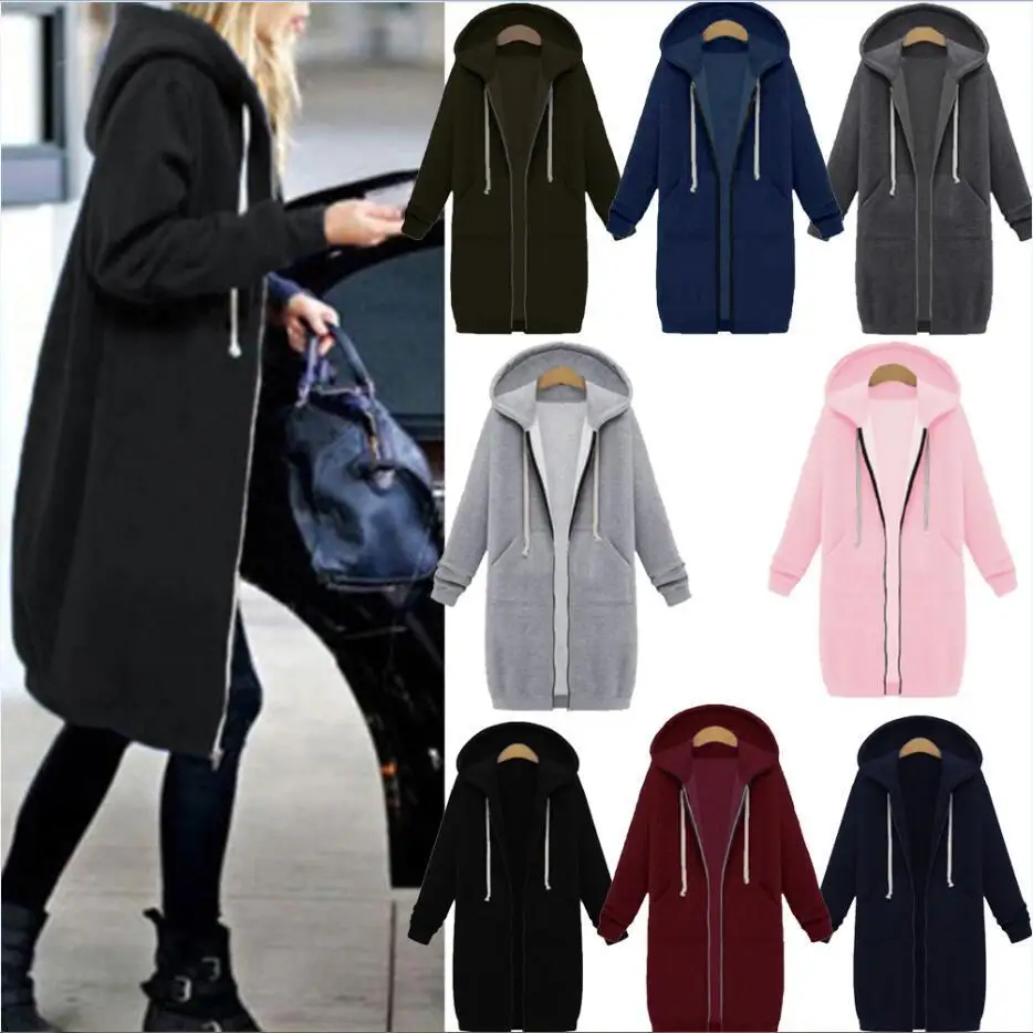 

Wholesale winter casual oversized full zip up long hoodies dresses for women, Customized color