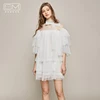 Summer Stand Collar Fashion White Lady Party Dresses Fancy Ruffle Half Sleeve Dress For Mature Woman