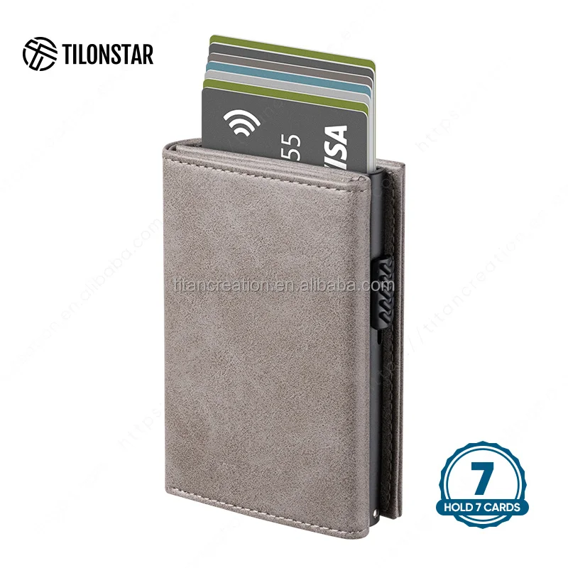 

Patented Custom One Touch Card Holder Genuine Leather Pop Up Wallet Rfid Wallet Credit Card Holder Metal Wallet With Gift Box