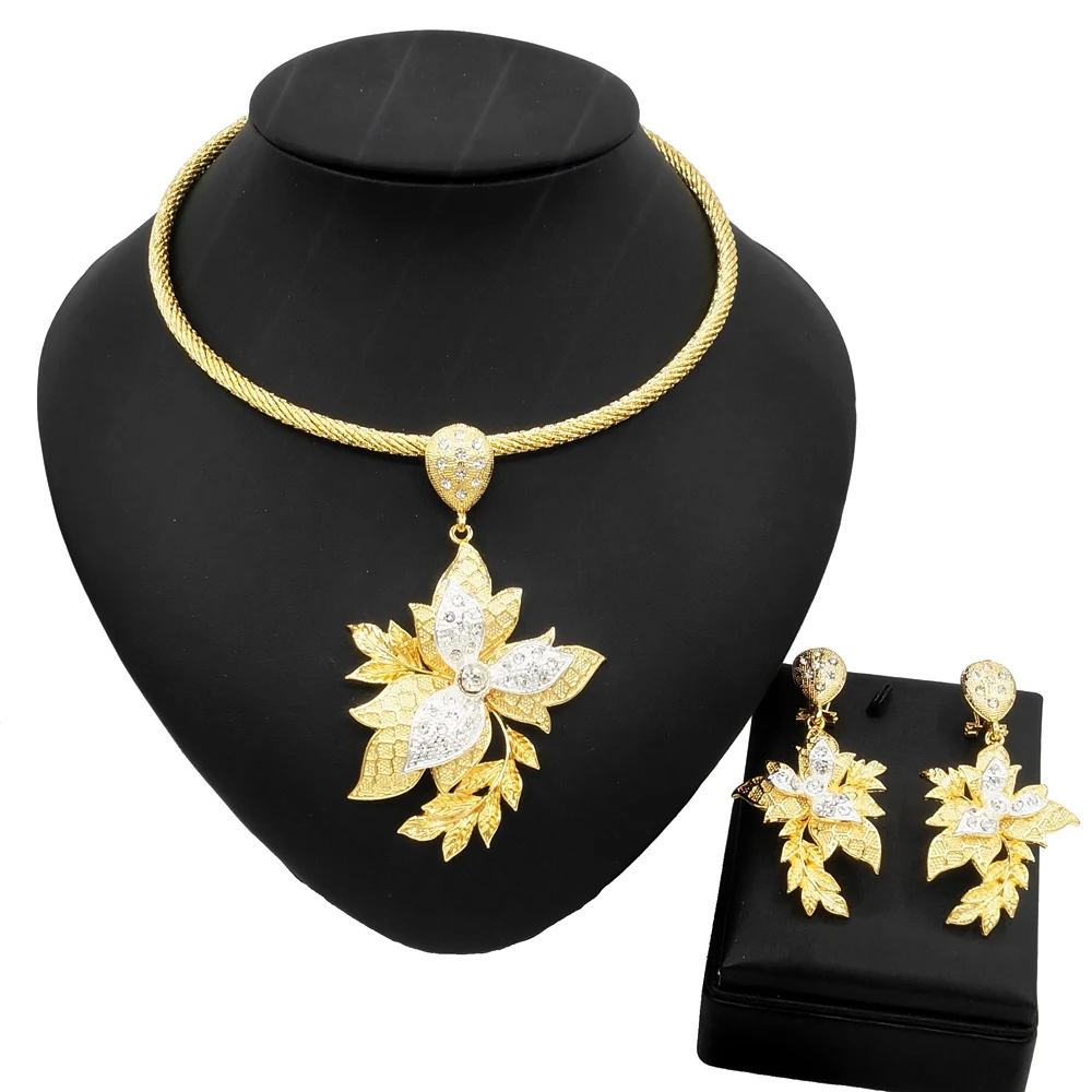 

Yulaili Hot Sale Leaf Shape Wholesale High Quality Necklace Jewelry Set Ladies Party Wedding Brazilian Gold Fashion Jewelry Set