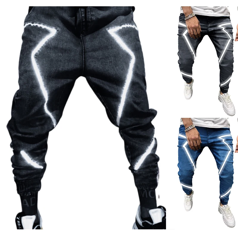 

2022 New Custom Logo Hip Hop Reflective Streetwear Pants Boyfriend Jeans Denim Jeans, Picture shows