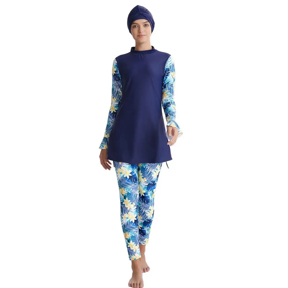 

2020 Modest Three Pieces Long Sleeve Women Islamic Swimsuit Muslim Swimwear, Black, blue, navy, red