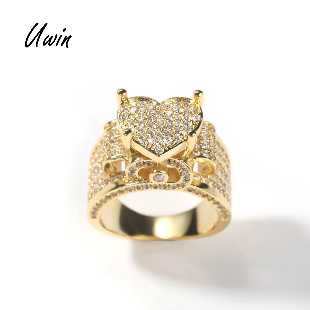 

New Arrival AAA Zircon Heart Shape Ring Bling Bling Iced Out Crystal Women Rapper Rings Jewelry, Gold / silver /rose gold
