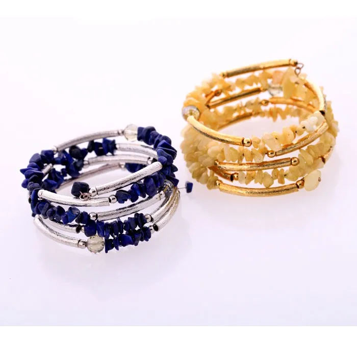 

sl0036 Russian Retro Simple Fashion Spiral Multi Layers Thick Blue Natural Stone Gentle Women Daily Wear Bangle