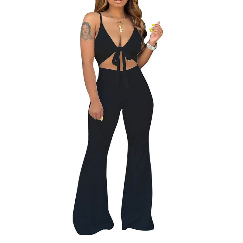 

Sexy Rompers Womens Jumpsuit Spaghetti Strap Backless Party Bandage Overall Summer Bow Tie Cut Out One Piece Body ECY1175