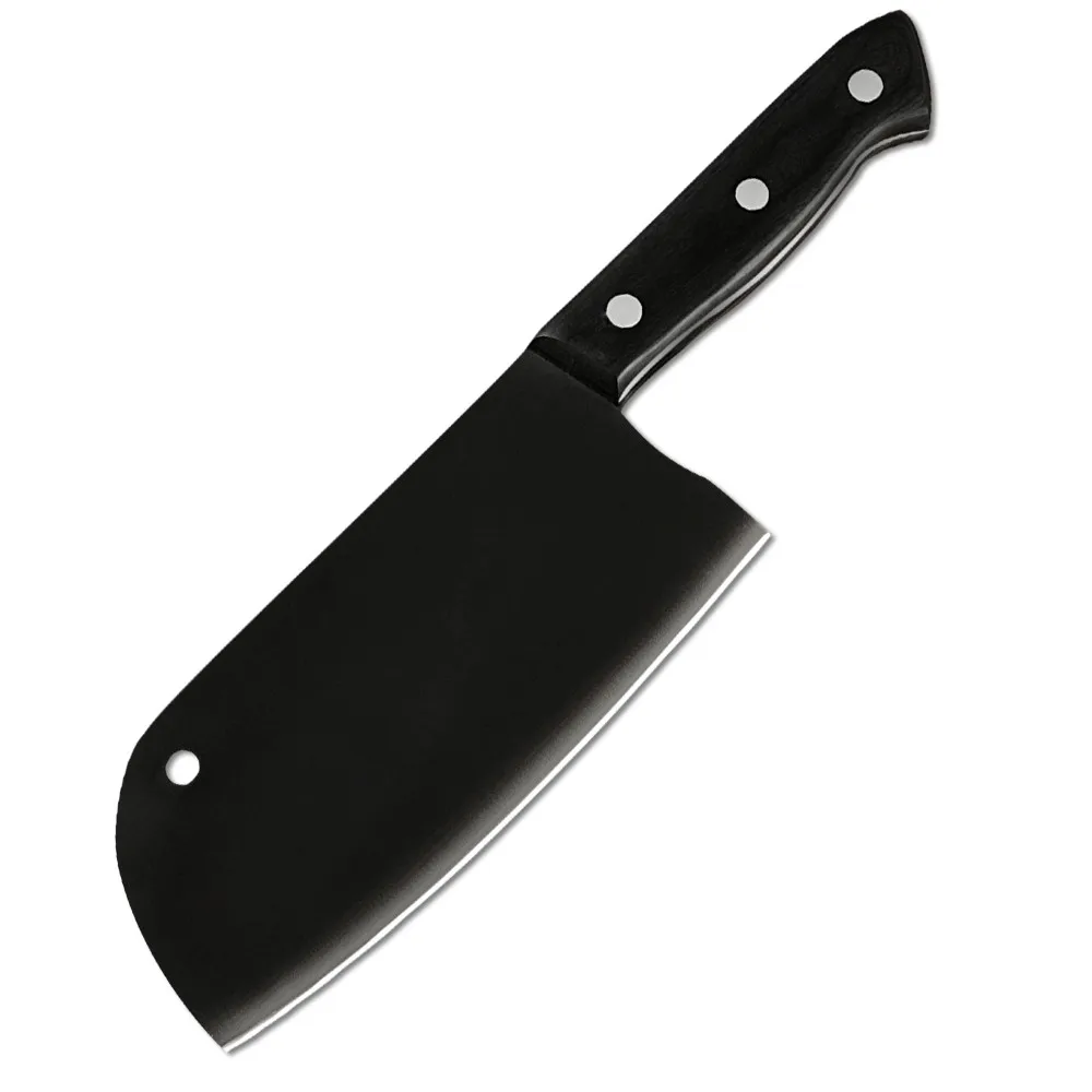 

Factory wholesale ultra sharp full tang 2.4mm 7 inch stainless steel hand made Chinese round butcher knife with wood handle