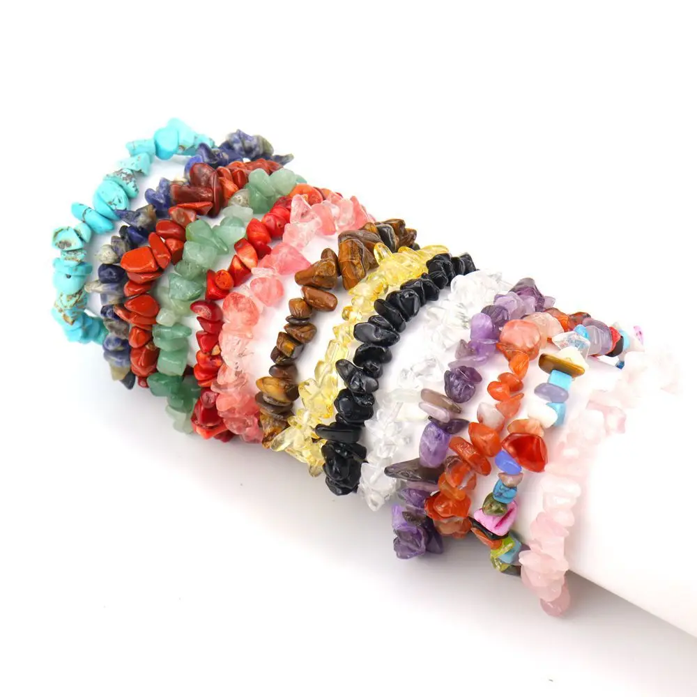 

Wholesale Fashion Natural Gemstone Healing Gravel Crystal Stone Chip Bracelets