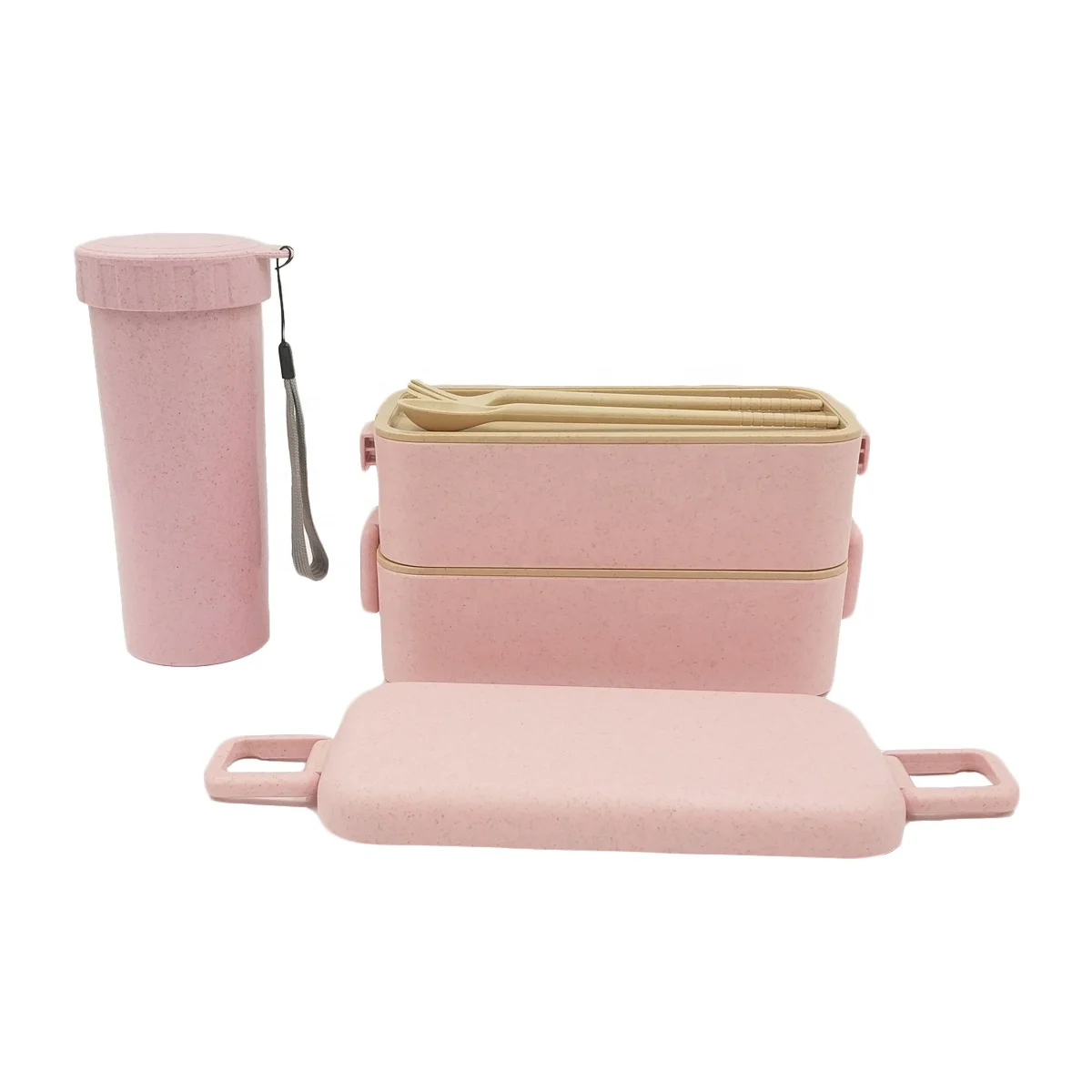 

New two layer leak proof wheat fiber bento box with bottle set, Pnik