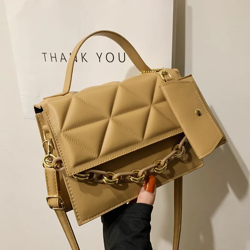 

2022 New Trendy Square Bag Simple Fashion Quilted Leather Handbag Texture Pu Leather Custom Famous Brand Shoulder Bag, As pictures
