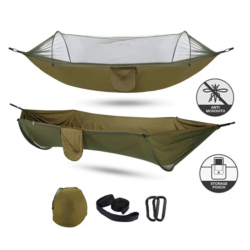 

2021 Pop-Up Light Portable Outdoor Parachute Hammocks Swing Sleeping Camping Hammock with Mosquito Net