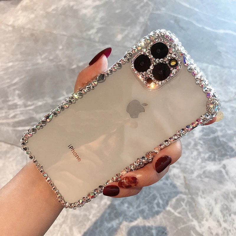 

Luxury fashion Bling Rhinestone Gem diamond Soft phone case for iphone 13 Pro Max 12 MiNi 11 Glitter Camera protection cover