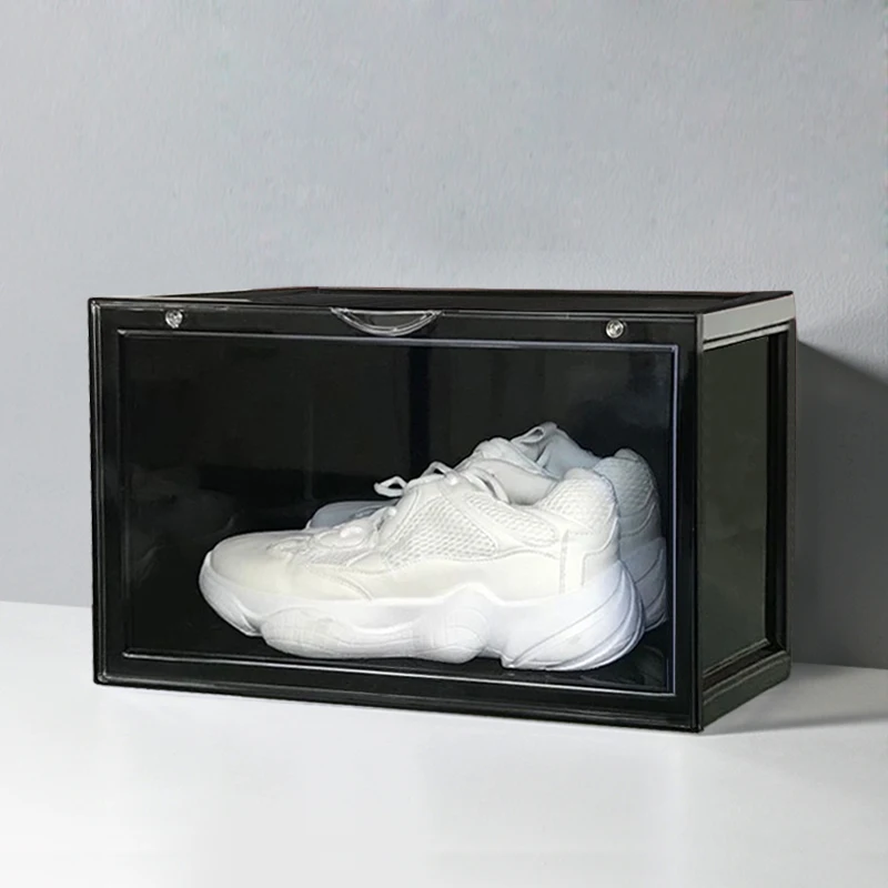 

clear plastic acrylic storage box plastic large stackable transparent High Quality Foldable Shoe Case, White / black /red